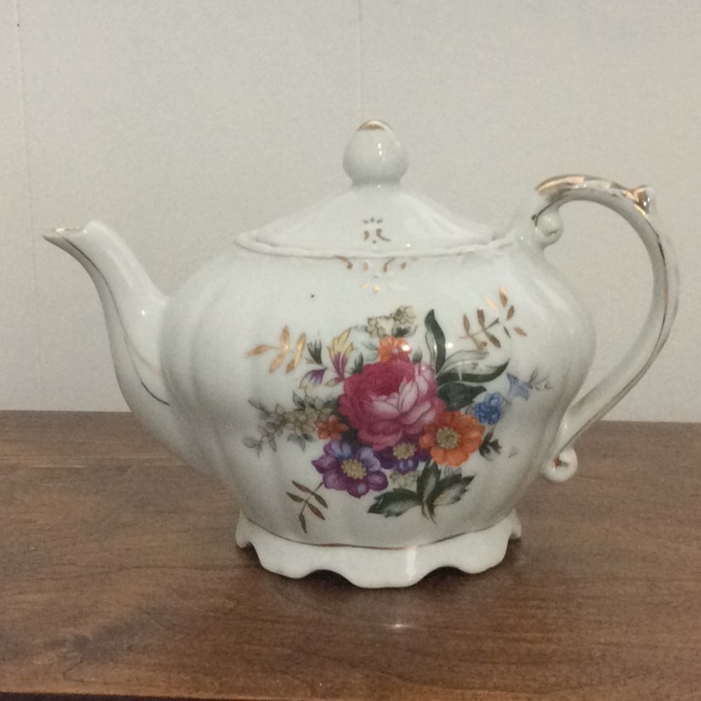 "Tea for Two" Vintage Japanese Ceramic Floral Motif Musical Teapot -